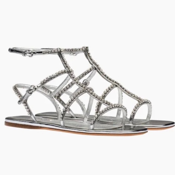 Antonio Melani Dayla Metallic Leather Jeweled T-Strap Flat Sandals